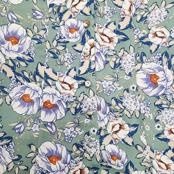 Francescas Blue Rain Dress Womens S Green Floral V-Neck Button Front Mini Lined - Picture 3 of 10